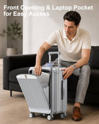 Carry on Luggage Airline Approved (Silver Grey-Expandable / Front Pocket)