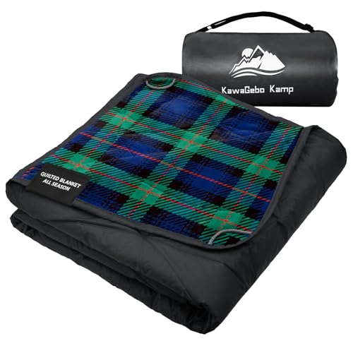 Large Waterproof Outdoor Blanket Thick Fleece 80" x 58" (Green Check)