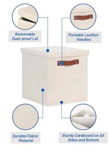 Foldable Fabric Storage Bins with Lids (10.5×10.5×10.5 / Beige)