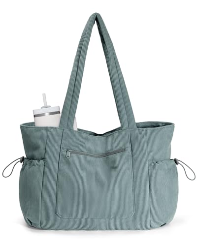 Oversized Work Tote Bag for Women with 40oz Cup Holder (Blue Green)