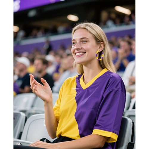Game Day Earrings Football Baseball Earrings for Women Sports Team Heishi Hoop Earring Football Accessories Outfits Cheer Mom Essentials Fall Sports Must Haves Cheer Gifts (Purple Yellow)