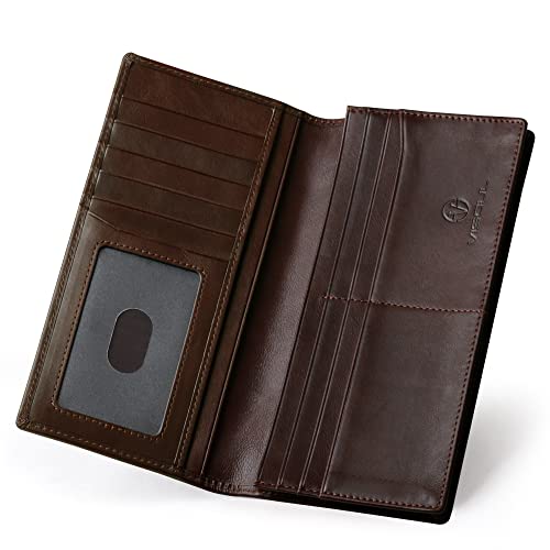 Leather Checkbook Cover Wallet for Men with RFID Blocking (Coffee)