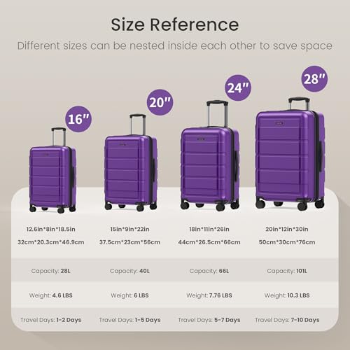 G Series Luggage set 4pcs (Purple / 4-Piece Set (16/20/24/28in))