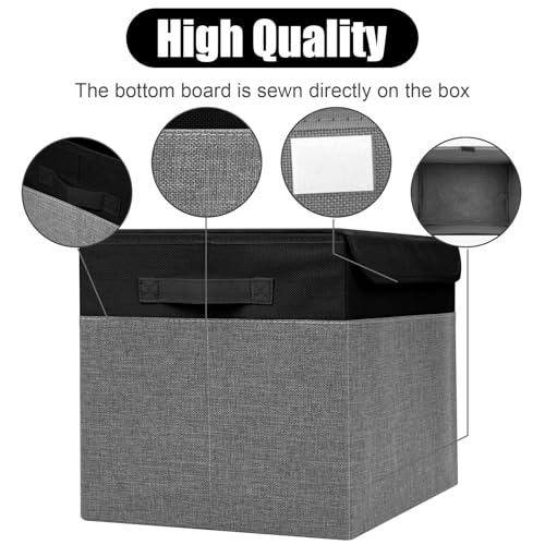 Large 42 Quarts Fabric Storage Bins with Lids [2 (Black & Gray / Large - 2 Pack)
