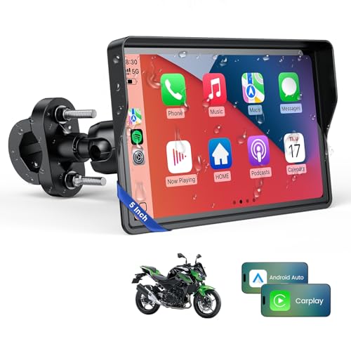 5 Inch Motorcycle Carplay GPS Navigation System with Apple Carplay and Android Auto Portable Screen with Dual Bluetooth (5 Inch)