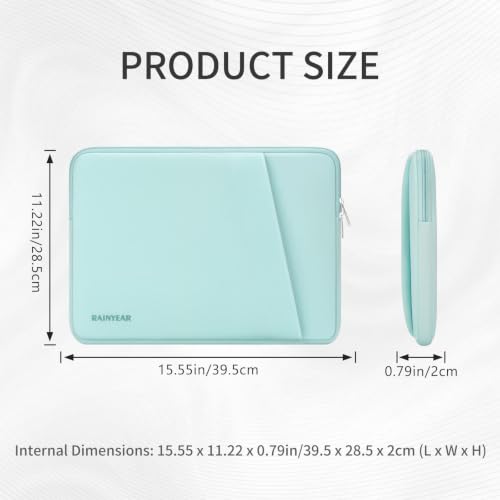 RAINYEAR 15.6 Inch Laptop Sleeve Padded Case Cover with Pocket (15.6 inch / Mint Green)