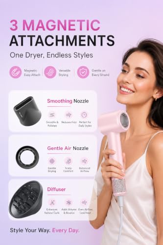 Hair Dryer with Diffuser for Curly Hair (Pink)