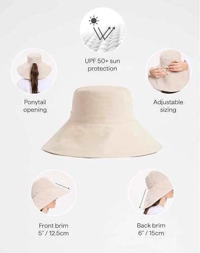 Women's Ultra Wide Cotton Linen Hat UPF 50+ (Small-Medium / Light Natural)