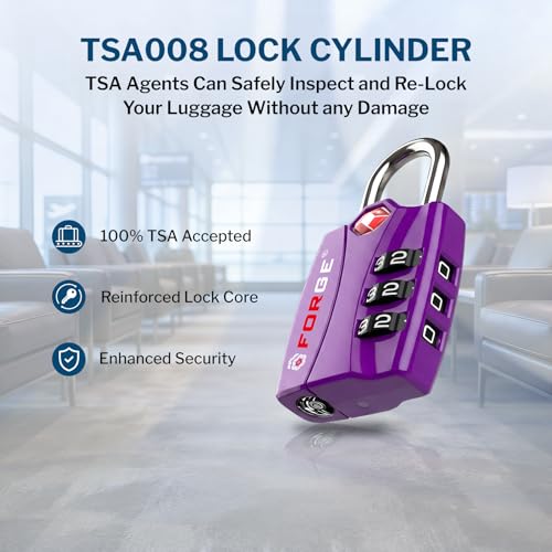 Open Alert TSA Approved Luggage Locks (Purple 4PK)