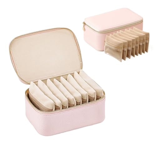 Jewelry Box Organizer for Women (Light Pink ,8 Pouches)