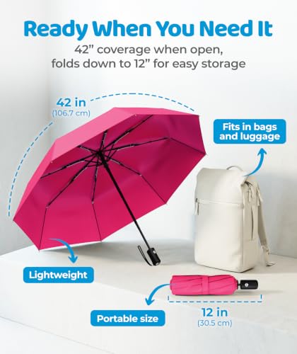 Windproof Compact Umbrellas for Rain (E. Pink (1 Pack))