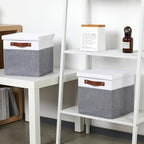 Foldable Fabric Storage Bins with Lids (10.5×10.5×10.5 / White&Grey)