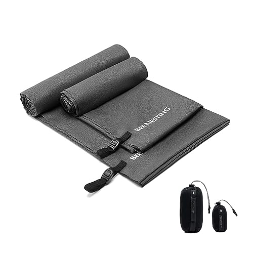 Ultralight Quick Dry Towels in XLarge & Small Sizes with Compact Packable Pocket Microfiber Towel for Backpacking Travel Beach Hiking Swimming Sports & Yoga (XL&S / Grey)