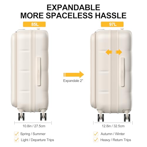 26 Inch Large Expandable Checked Luggage Hard Shell Suitcase (26 inch / Cream)