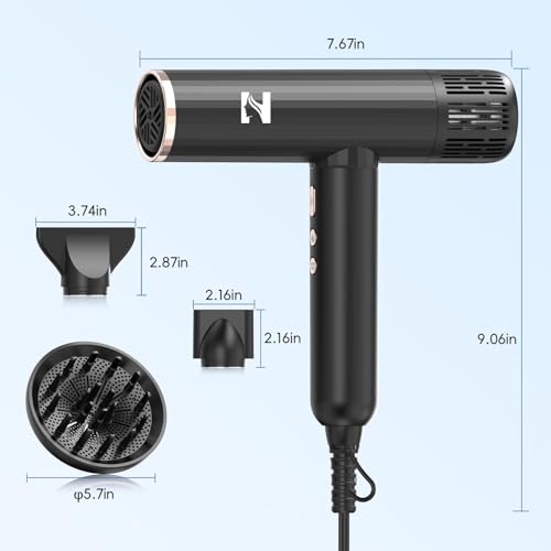Ionic Hair Dryer with Diffuser (Black&champagne Gold)