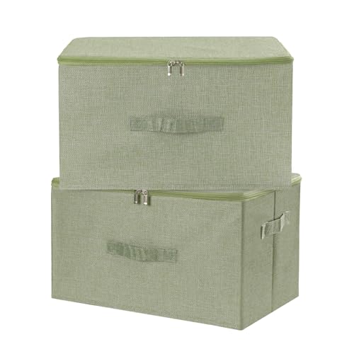 Fabric Storage Bins with Zipper Lids (Green / Large (Pack of 2))