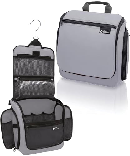 D&D Wanderlust Hanging Travel Toiletry Bag for Women & Men (Light Gray Medium)