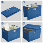 17" Large Fabric Storage Box with Lids (Navy / Large -2 Pack)