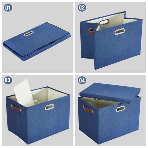 17" Large Fabric Storage Box with Lids (Navy / Large -2 Pack)