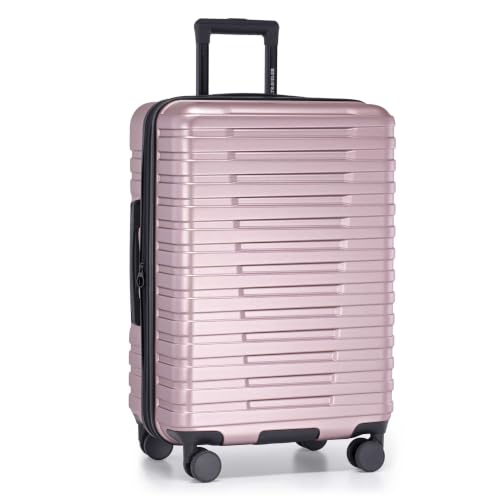 Boren Expandable Hardside Rugged Travel Luggage with 8 Spinner Wheels (Checked-Medium 26-Inch, No USB Port / Orchid)