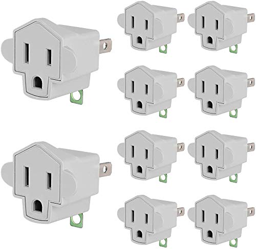 10 Pack ETL Listed 3 Prong to 2 Prong Adapter Converter (10 Pack / A-Ivory White)