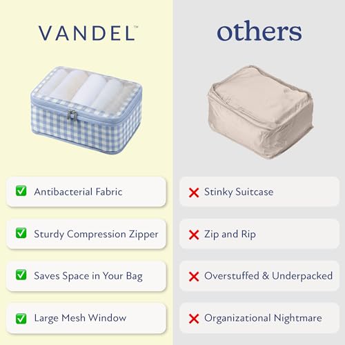 Compression Packing Cubes (1. Blue Gingham / 8 Pack (4 Cubes + 4 Travel Bags))