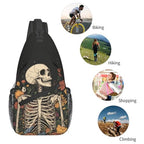 Sling Bag Skeleton Flower Skull Vintage Hiking Daypack Crossbody Shoulder Backpack Travel Chest Pack for Men Women (B0155)