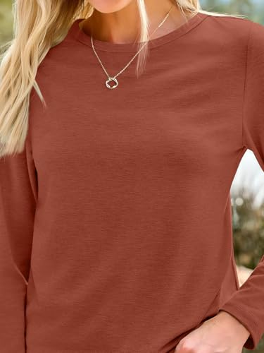 Long Sleeve Shirts for Women Casual Crewneck Tops Basic Tees (Large / 01rust)