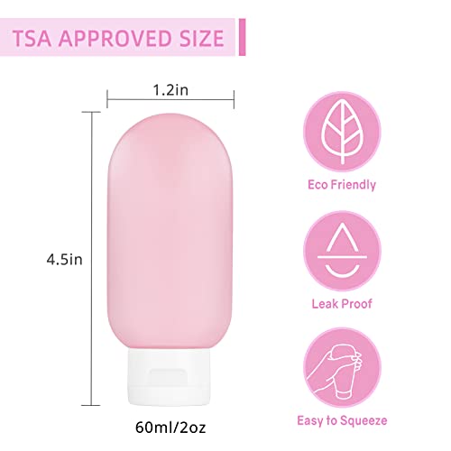 TSA Approved Travel Bottles Set for Toiletries Travel Size Containers Kit 4 Pack Portable Leak Proof Refillable Squeeze Cosmetic Airplane Essential Shampoo Hair Conditioner Body Lotion Bath Shower Gel (4 Color 60ml)