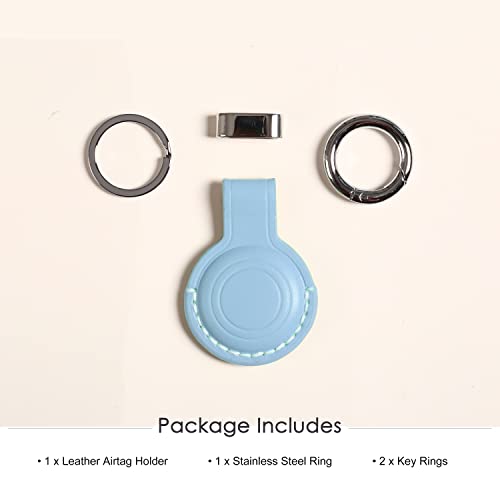 Genuine Leather Keychain Holder Compatible with Airtag ([1 Pack] Blue V2.0)