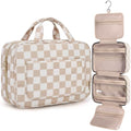 Toiletry Bag Travel Bag with Hanging Hook (Medium / Khaki Checkerboard)
