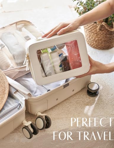 Clear Makeup Case White Toiletry Bag Travel Large Clear Cosmetic Bag with Zipper (White / Large Luxe)