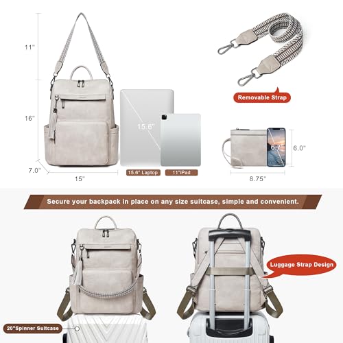 Vegan Leather Laptop Backpack for Women 15.6 inch Work Backpack Fashion Travel Backpack Purse for Travel College Work (2 Two-toned Gray)
