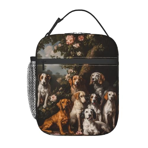 Vintage Dog Insulated Lunch Box for Women Men Retro Flower and Pet Lunch Bag for Travel (Dog02)