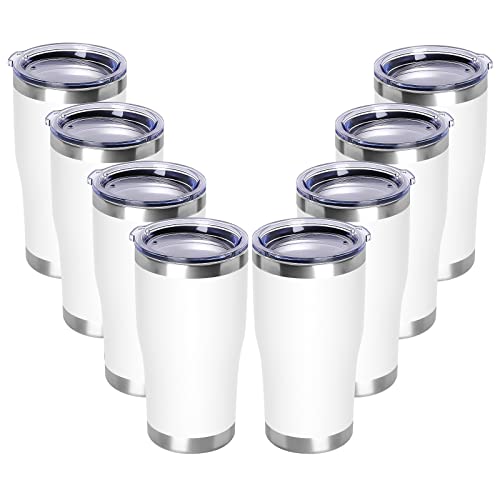 20oz Tumbler with Lid Stainless Steel Tumblers Bulk (White / 8 count)