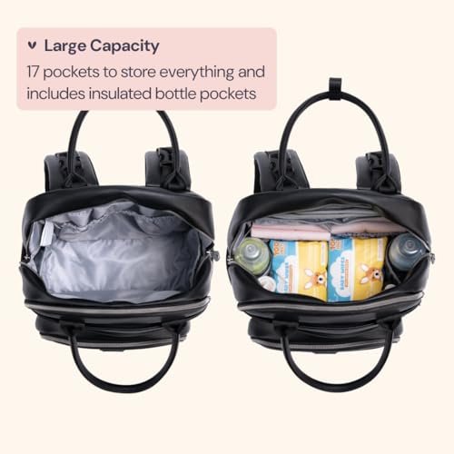 Leather Diaper Bag Backpack (Vegan Leather Black / Large)