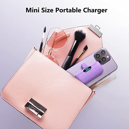2 Pack] Mini Portable Charger 5000mAh Power Bank (Light Purple+Pink)