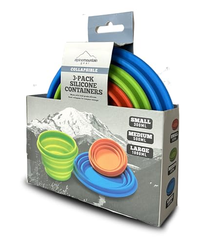 Collapsible Silicone Bowl 3 Pack for Camping and Backpacking (Multicolor)