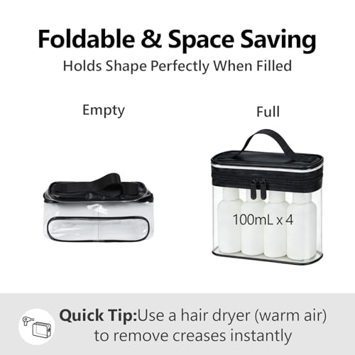 Clear Makeup Bag for Travel (Bright Black / Mixed Size Series (1 Medium + 1 Large))