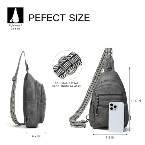 Sling Bag for Women Crossbody Bags Sling Purse Cross Body Backpack Vegan Leather Over Shoulder Bag Travel Handbag Gifts Dark Grey (Drak Grey)