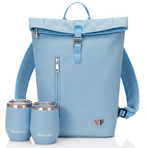 Two Bottle Rolltop Wine Tote Bag (Light Blue)