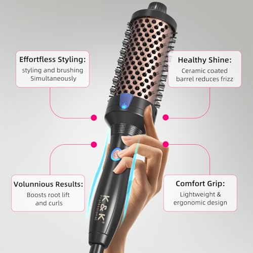 1.77 Inch Heated Curling Brush with Ceramic Tourmaline Ionic Technology for Volumizing and Loose Curls (1.77 Inch / Black)