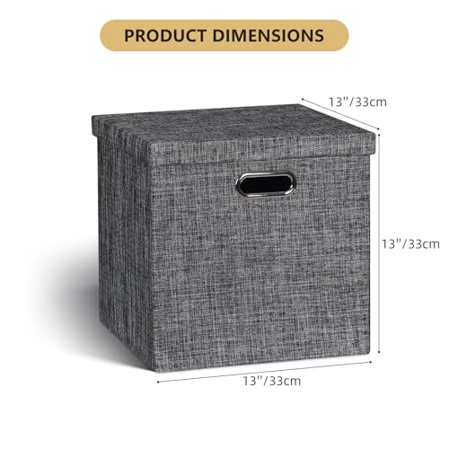 Storage Bins with Lids (13×13×13/4pcs with lids / Charcoal Gray)