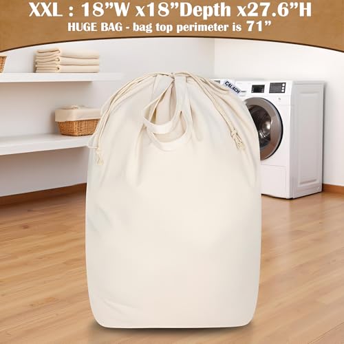 Canvas Laundry Bag with Handles & Square Base (Beige XXL | Square Base / 18"Wx18"Depthx27.6"H)