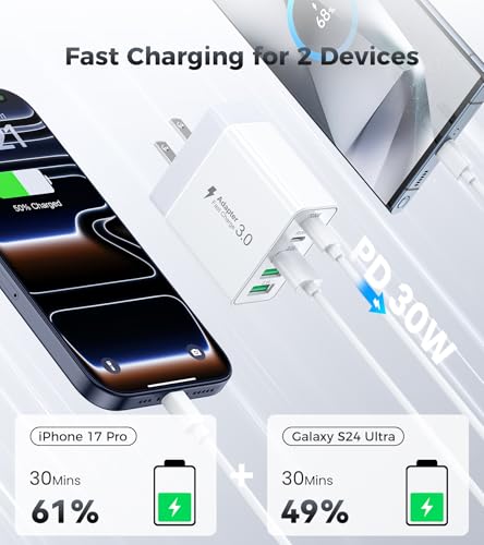 2 Pack] 60W USB C Wall Charger (Updated White)