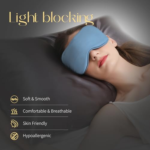 Adjustable 100% 22 Momme Mulberry Silk Sleep Mask (Sky Blue / 1 Count (Pack of 1))