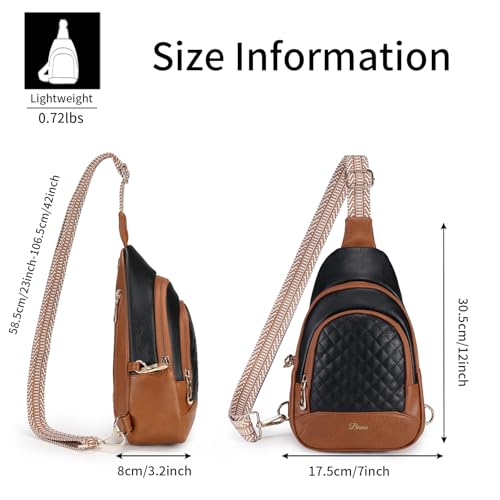 Crossbody Bags for Women Anti Theft Small Sling Handbag with Zipper Lock Vegan Leather RFID Blocking Chest Pure (Black Brown-001)