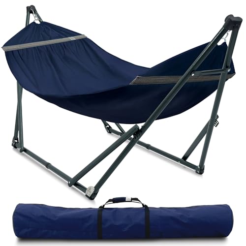 Heavy Duty Hammock Stand with Canvas Net (3. Navy)
