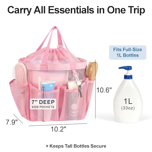 Mesh Shower Caddy Portable with Drawstring (Pink with Drawstring)