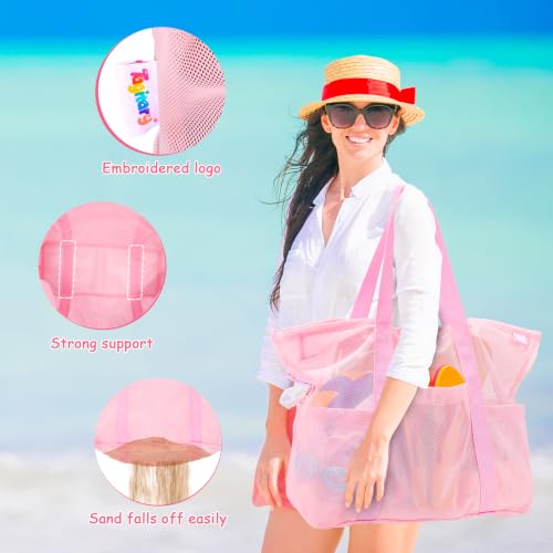 Mesh Beach Bag with Zipper (Pink)